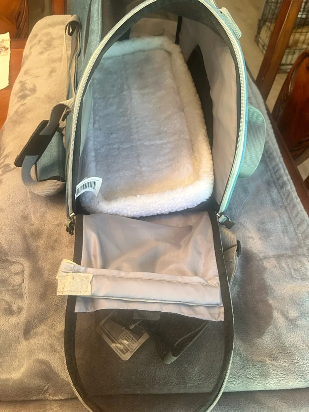 Blue Soft-Sided Pet Carrier with Gray Straps